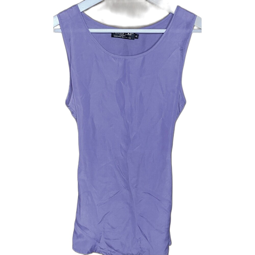 Pussycat London Sleeveless Blouse Tie Belted Romatic Casual Chic Womens M Purple